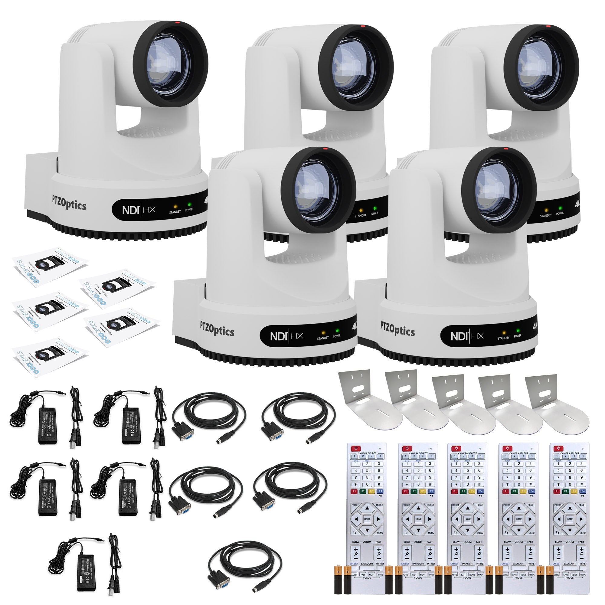 5 x PTZOptics Move 4K PTZ Camera with 20x Zoom White PT20X-4K-WH-G3 + 5 x Wall Mount