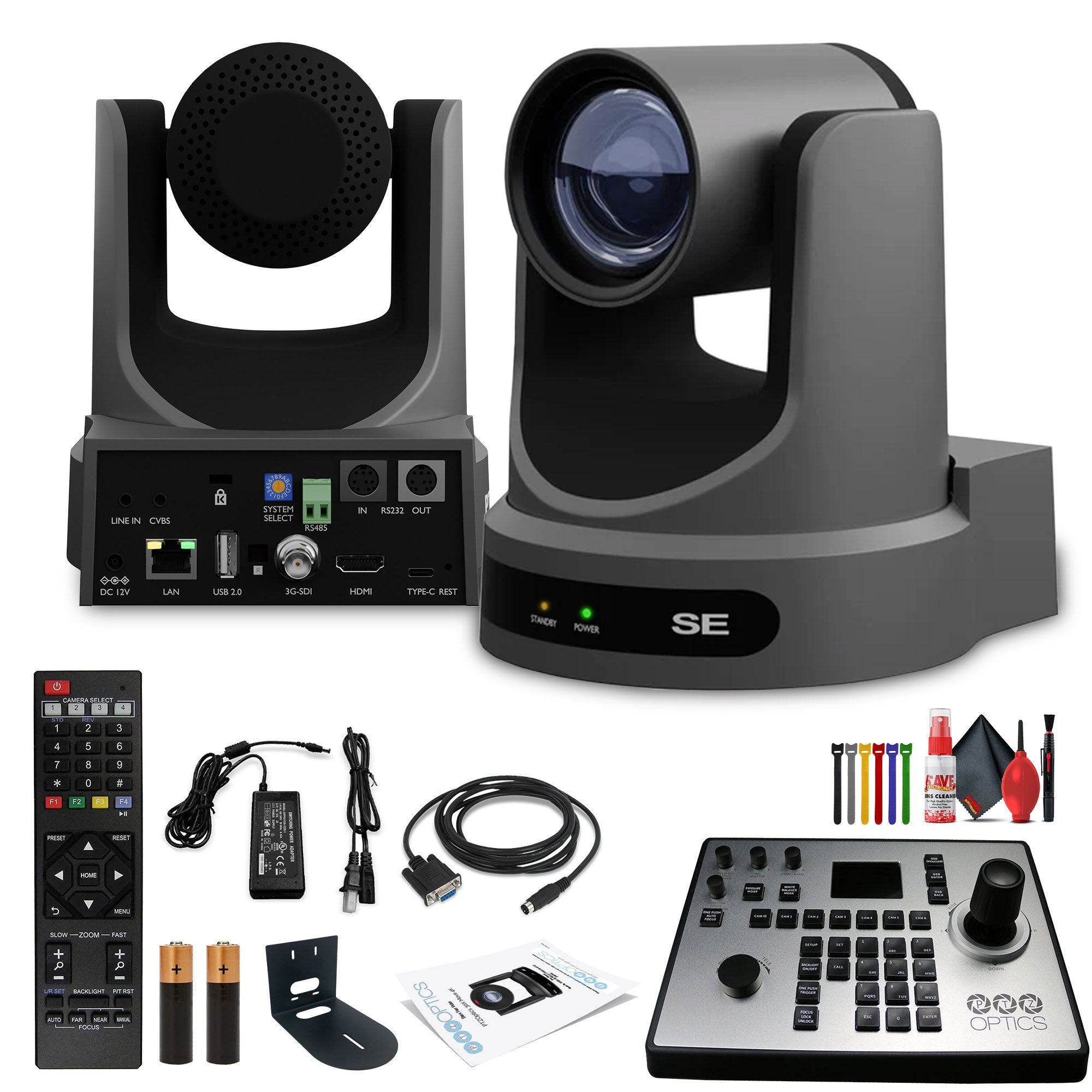 PTZOptics Move SE PTZ Camera with 20x Optical Zoom Gray PT20X-SE-GY-G3 + PT-JOY-G4 Controller + Wall Mount