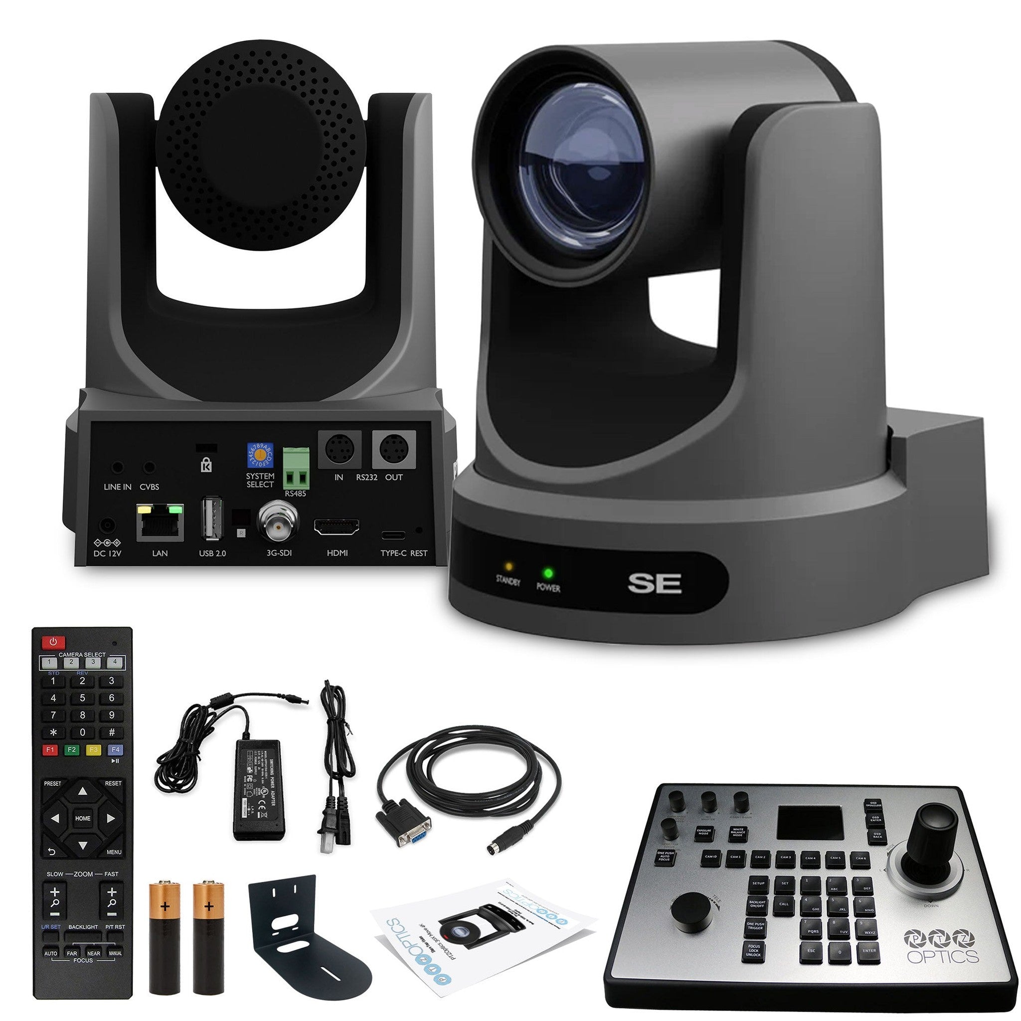 PTZOptics Move SE PTZ Camera with 20x Optical Zoom Gray PT20X-SE-GY-G3 + PT-JOY-G4 Controller + Wall Mount