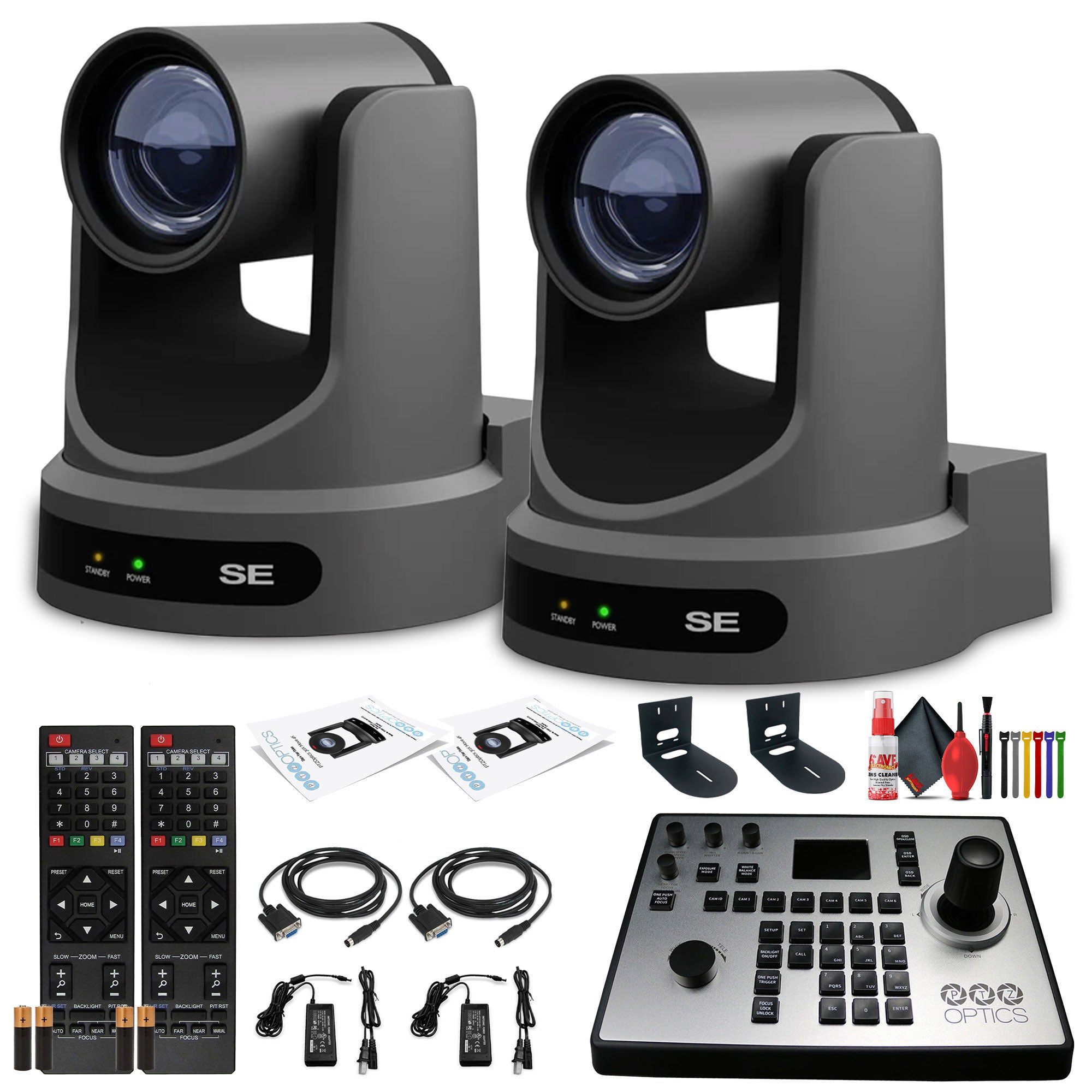 2 x PTZOptics Move SE PTZ Camera with 20x Optical Zoom Gray + PT-JOY-G4 Controller + 2 x Wall Mount