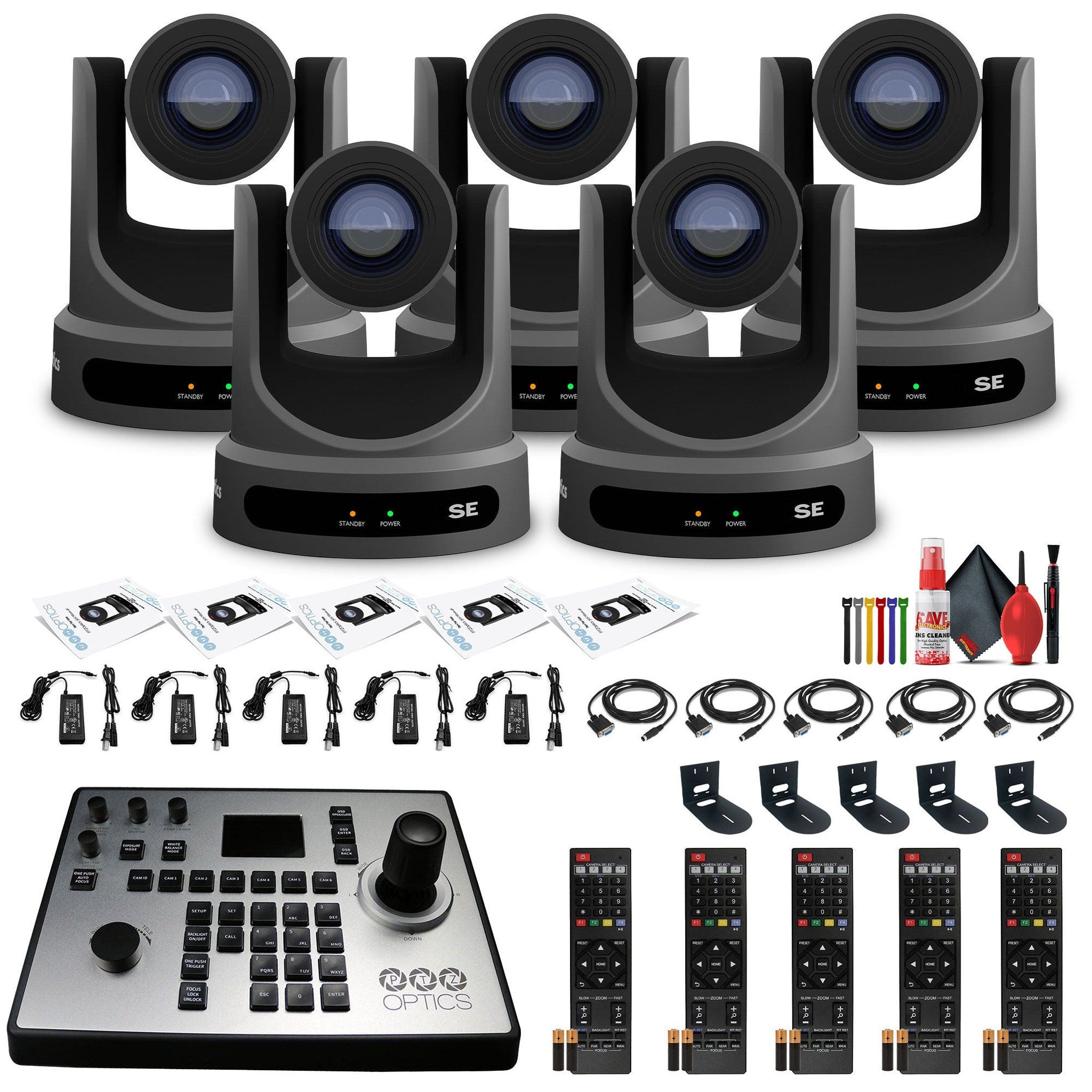 5 x PTZOptics Move SE PTZ Camera with 20x Optical Zoom + PTZOptics PT-JOY-G4 Controller + 5 x Wall Mount