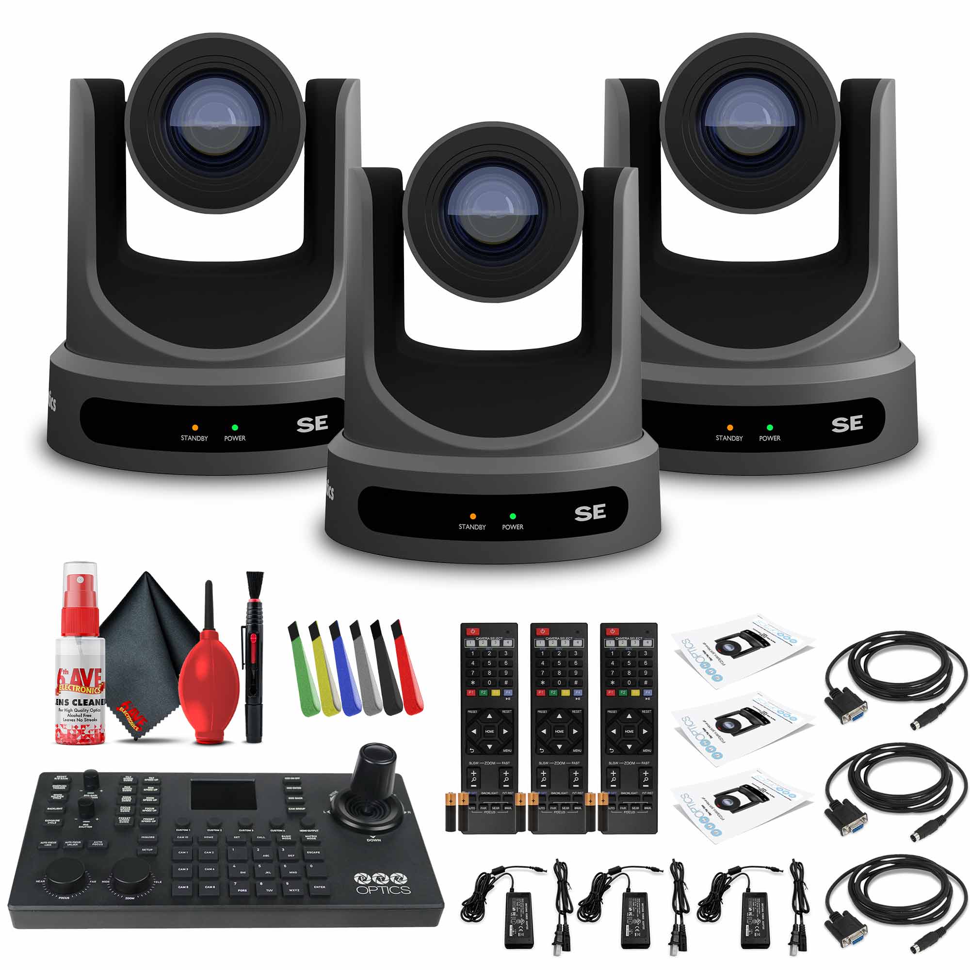 3 x PTZOptics Move SE PTZ Camera with 20x Optical Zoom PT20X-SE-GY-G3 + SuperJoy PTZ Camera Controller