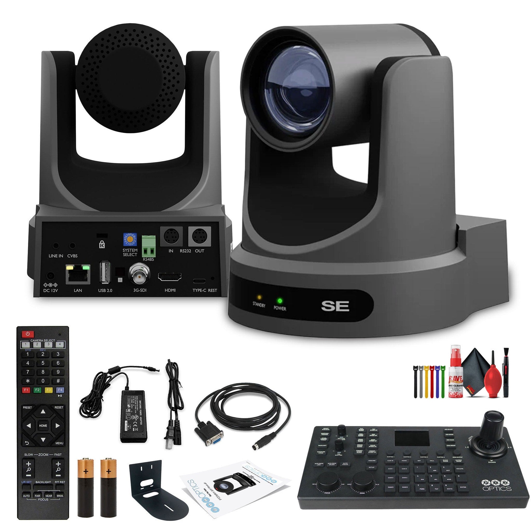 PTZOptics Move SE PTZ Camera with 20x Optical Zoom PT20X-SE-GY-G3 + SuperJoy PTZ Camera Controller + Wall Mount