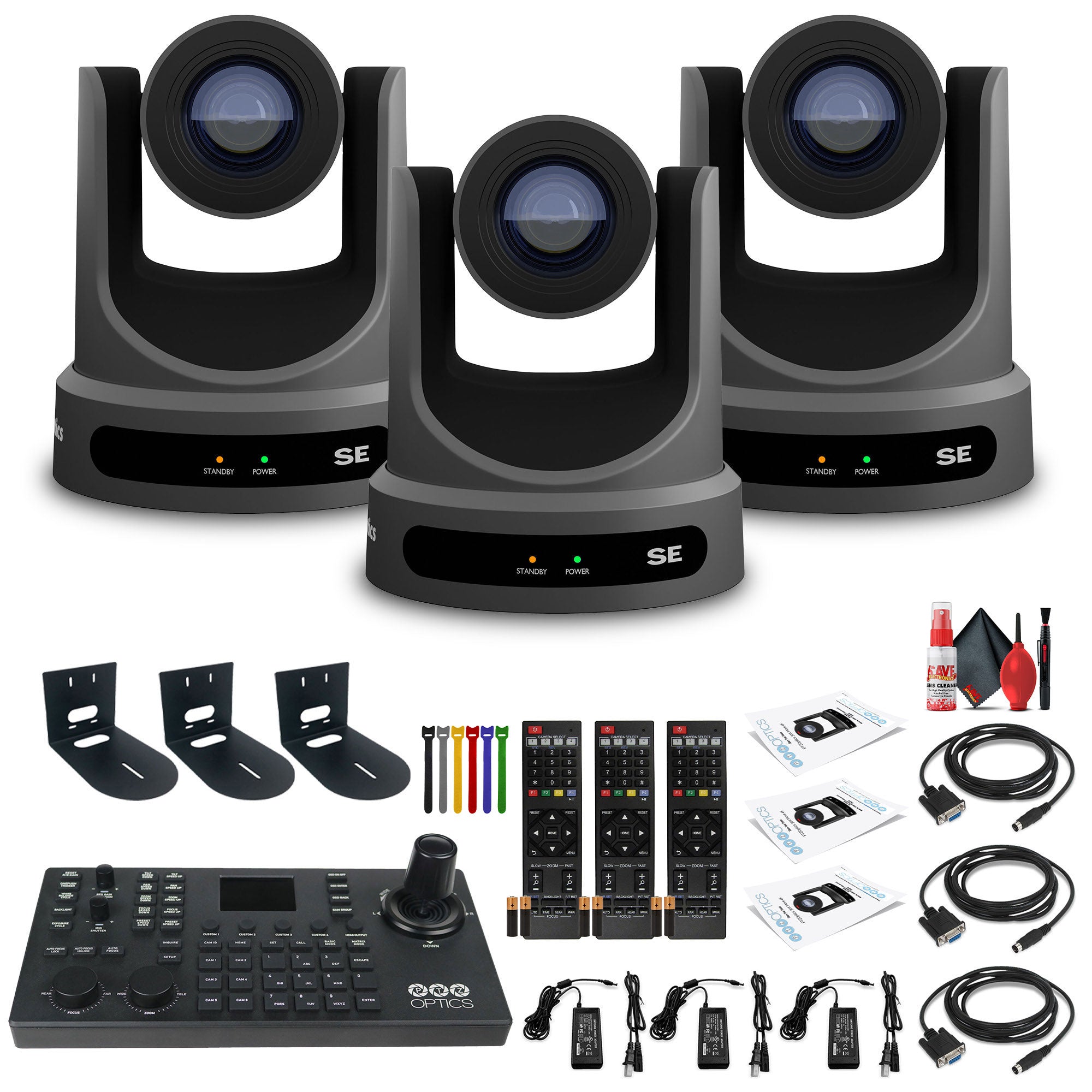 3 x PTZOptics Move SE PTZ Camera with 20x Optical Zoom + SuperJoy PTZ Camera Controller + 3 x Wall Mount