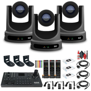 3 x PTZOptics Move SE PTZ Camera with 20x Optical Zoom + SuperJoy PTZ Camera Controller + 3 x Wall Mount