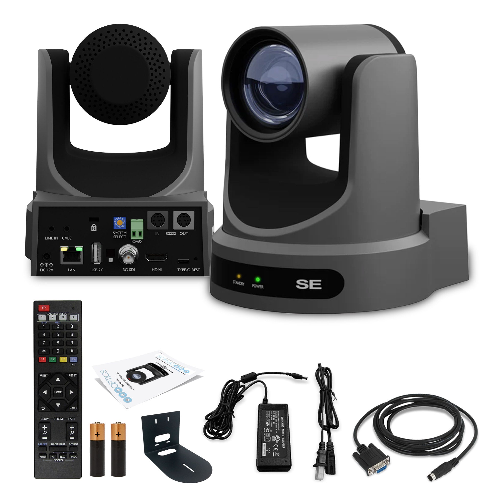 PTZOptics Move SE PTZ Camera with 20x Optical Zoom Gray PT20X-SE-GY-G3 + Universal Wall Mount Black