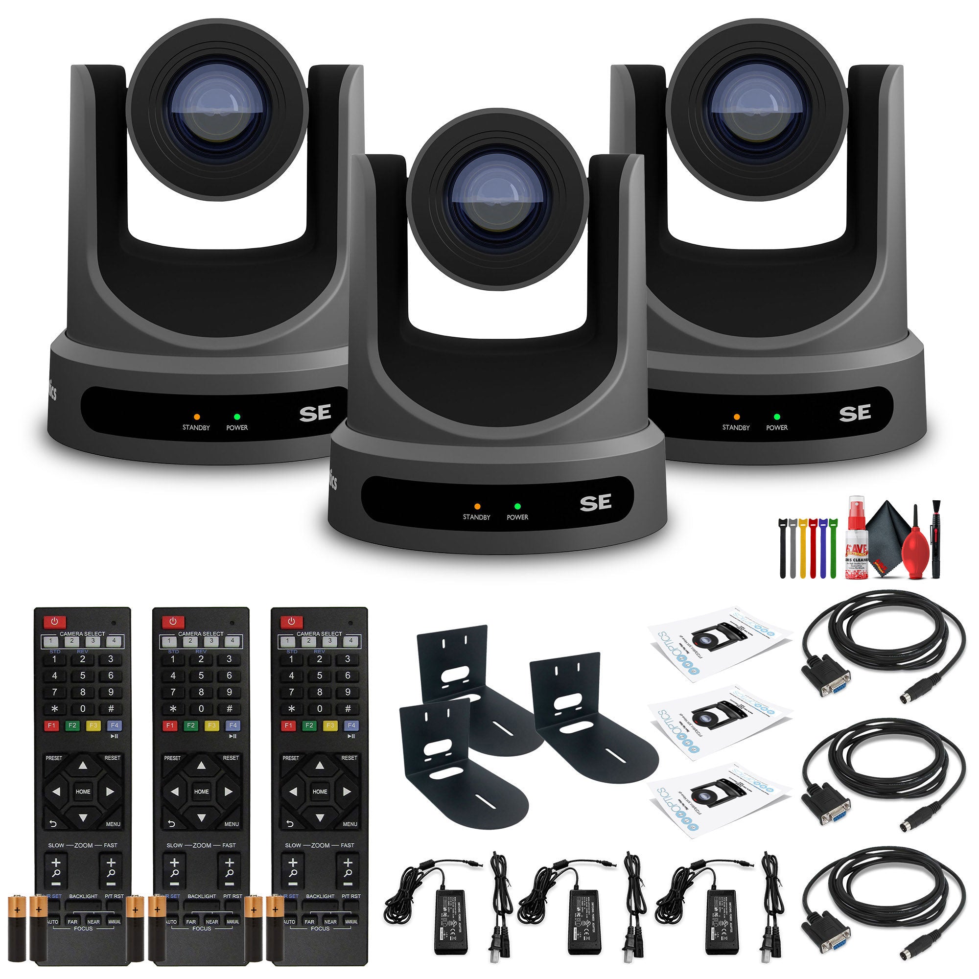 3 x PTZOptics Move SE PTZ Camera with 20x Optical Zoom Gray PT20X-SE-GY-G3 + 3 x Wall Mount