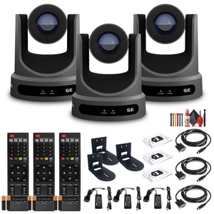 3 x PTZOptics Move SE PTZ Camera with 20x Optical Zoom Gray PT20X-SE-GY-G3 + 3 x Wall Mount
