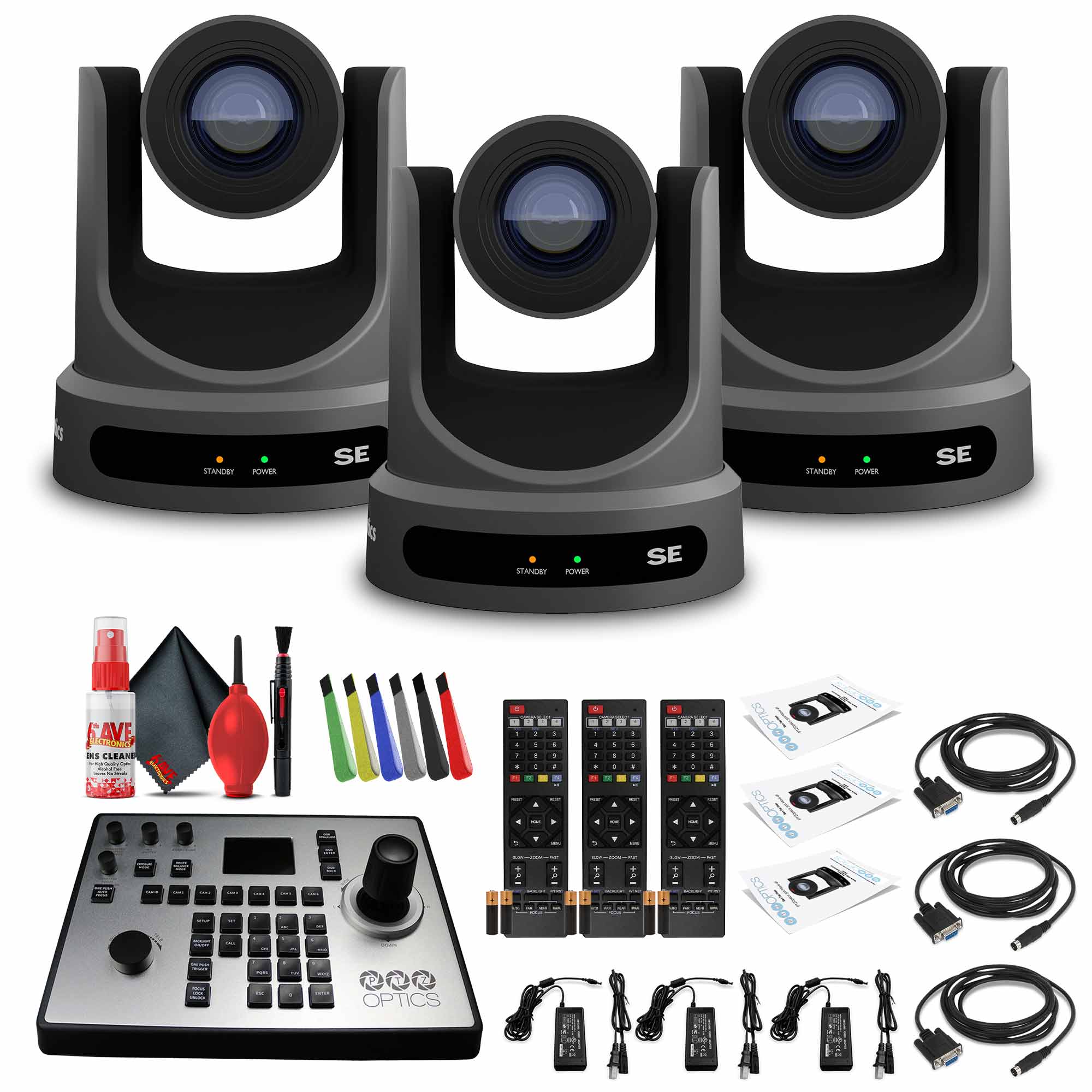 3 x PTZOptics Move SE PTZ Camera with 20x Optical Zoom Gray PT20X-SE-GY-G3 + PT-JOY-G4 Controller
