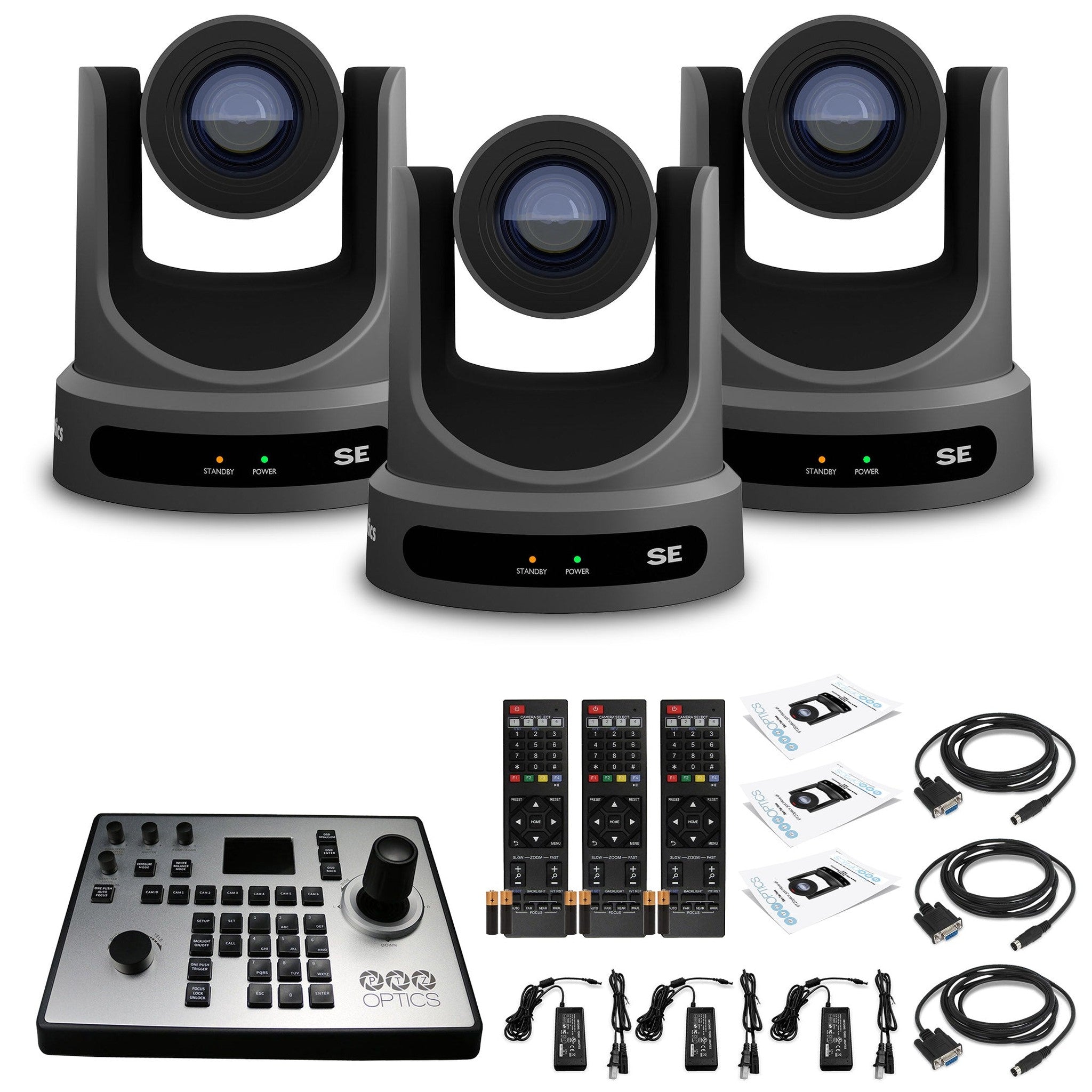 3 x PTZOptics Move SE PTZ Camera with 20x Optical Zoom Gray PT20X-SE-GY-G3 + PT-JOY-G4 Controller