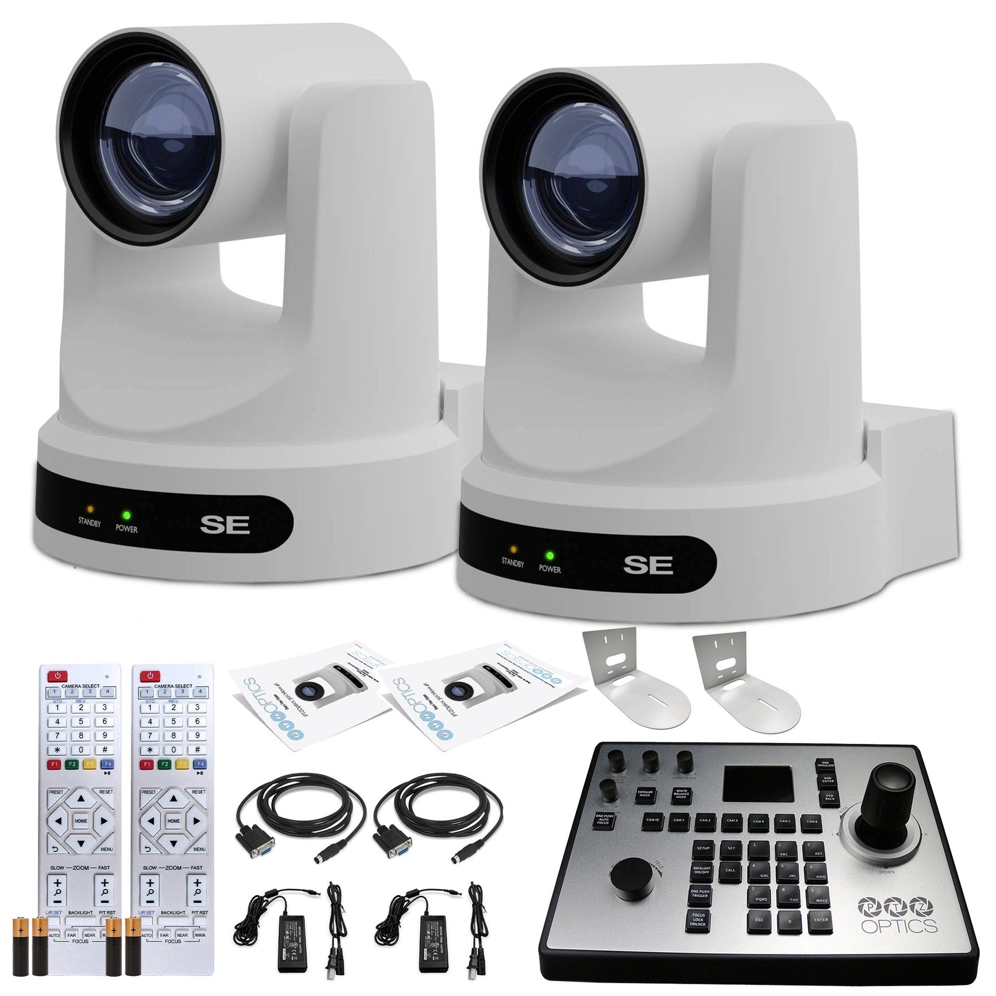 2 x PTZOptics Move SE PTZ Camera with 20x Optical Zoom PT20X-SE-WH-G3 + PT-JOY-G4 Controller + 2 x Wall Mount