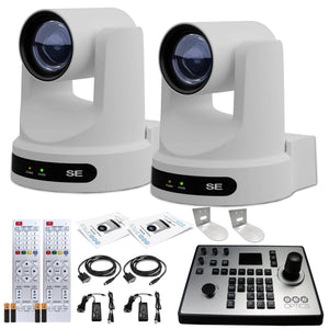 2 x PTZOptics Move SE PTZ Camera with 20x Optical Zoom PT20X-SE-WH-G3 + PT-JOY-G4 Controller + 2 x Wall Mount