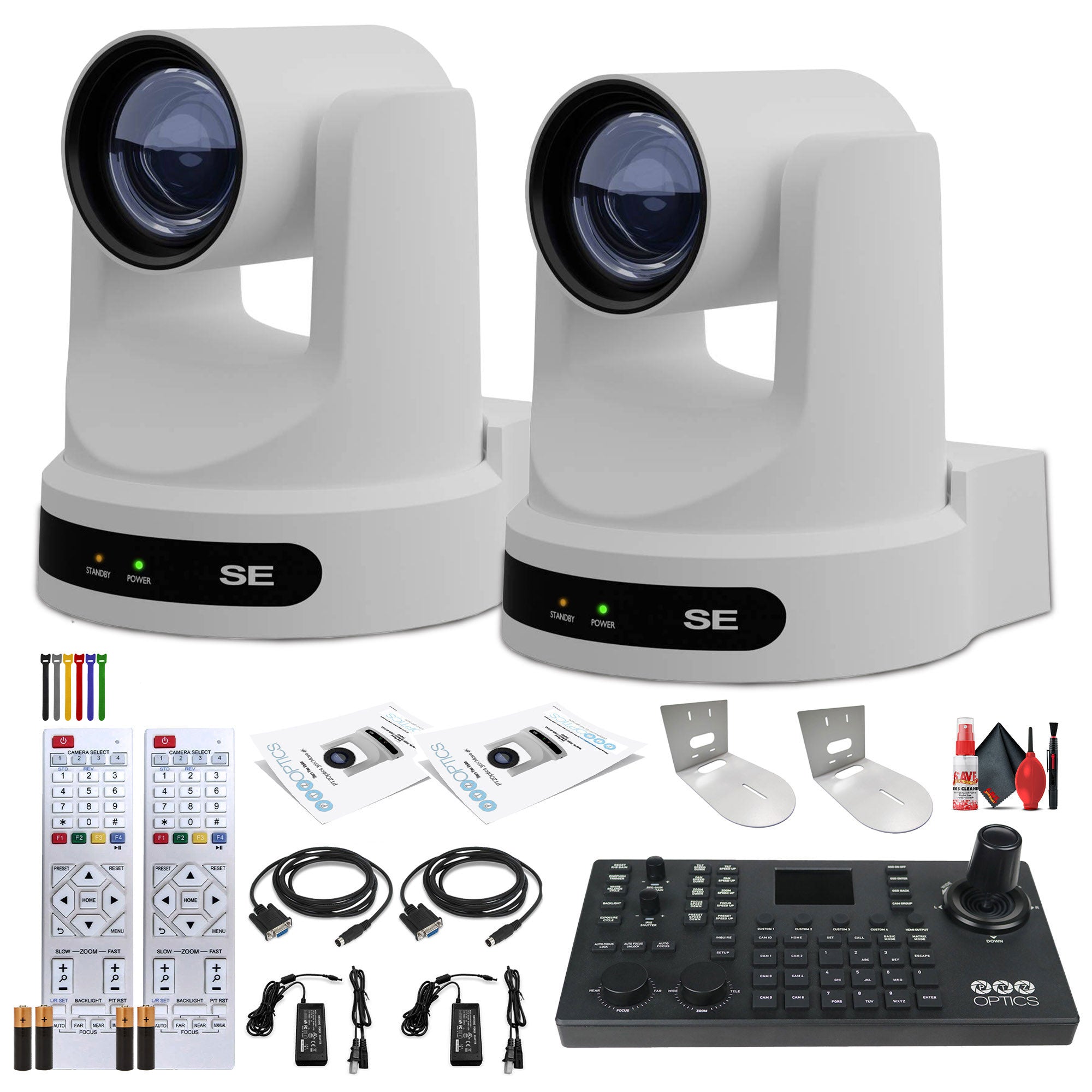 2 x PTZOptics Move SE PTZ Camera with 20x Optical Zoom + SuperJoy PTZ Camera Controller + 2 x Wall Mount