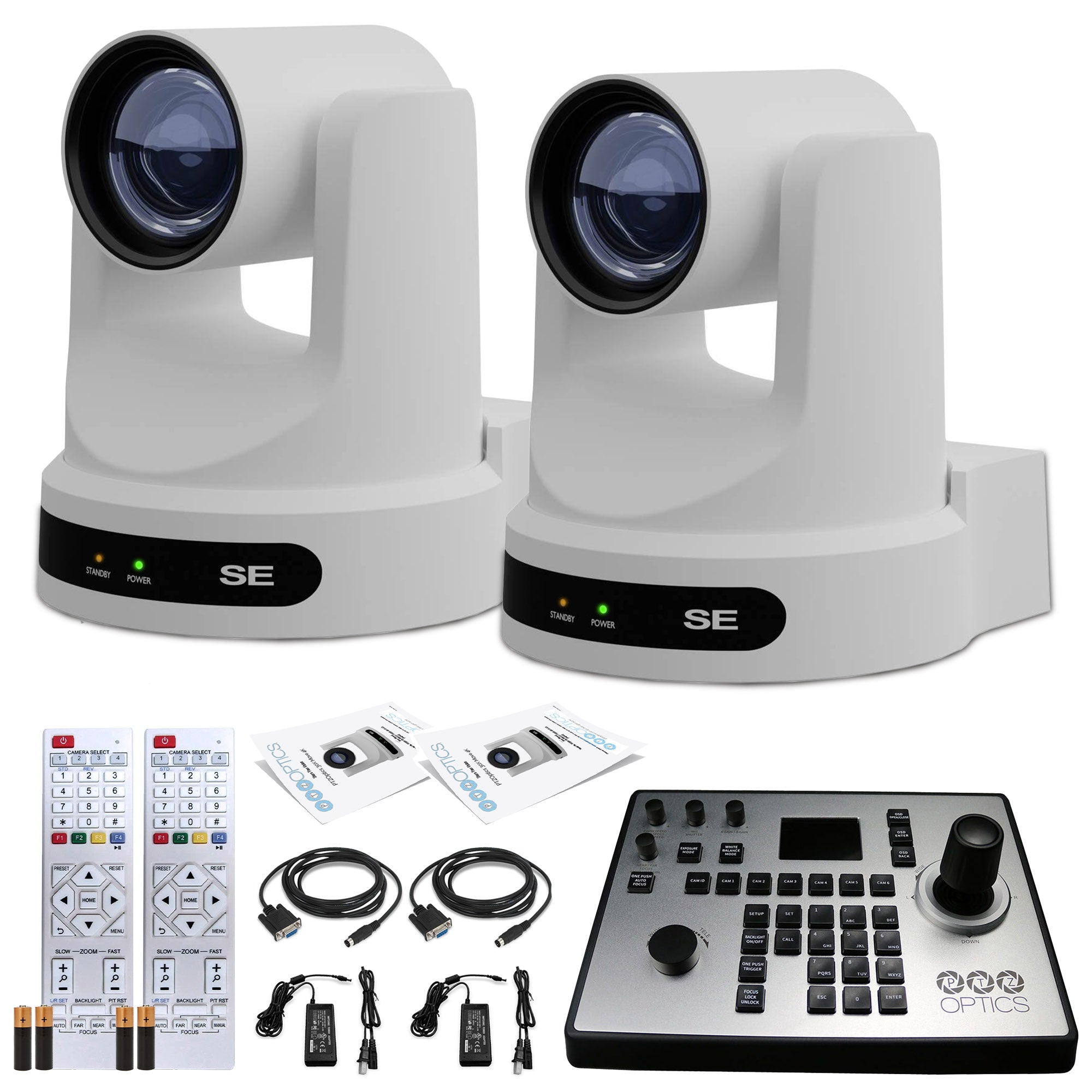 2 x PTZOptics Move SE PTZ Camera with 20x Optical Zoom (White) (PT20X-SE-WH-G3) + PT-JOY-G4 Controller