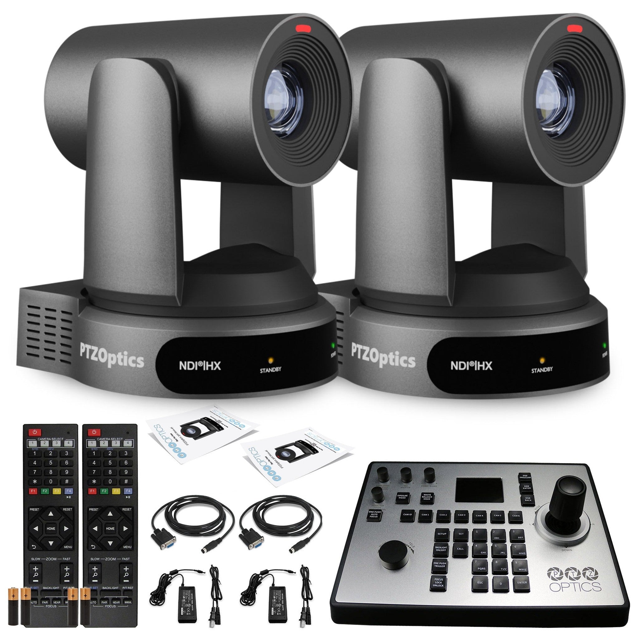 2 x PTZOptics Move 4K PTZ Camera with 30x Zoom Gray PT30X-4K-GY-G3 + PT-JOY-G4 Controller PTZOptics