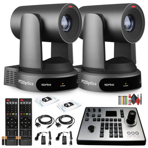 2 x PTZOptics Move 4K PTZ Camera with 30x Zoom Gray PT30X-4K-GY-G3 + PT-JOY-G4 Controller