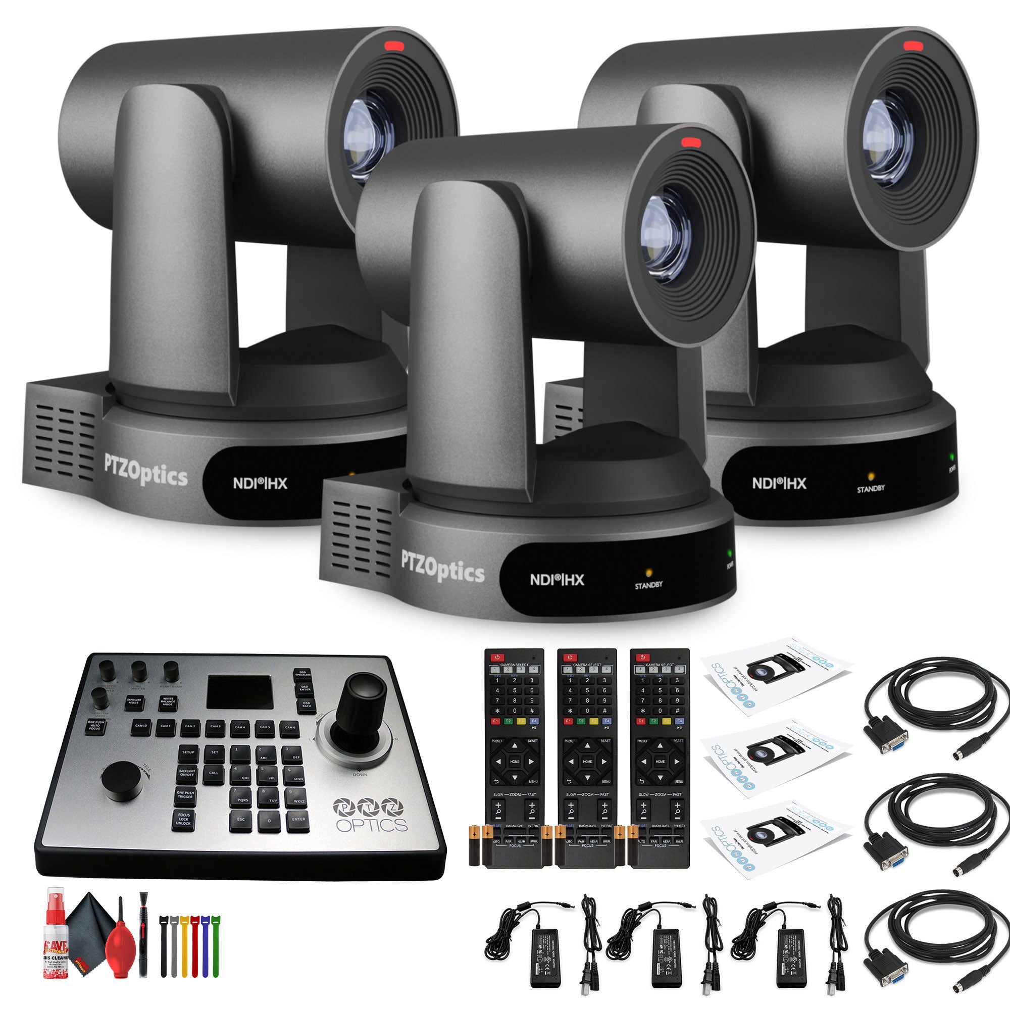 3 x PTZOptics Move 4K PTZ Camera with 30x Zoom Gray PT30X-4K-GY-G3 + PT-JOY-G4 Controller