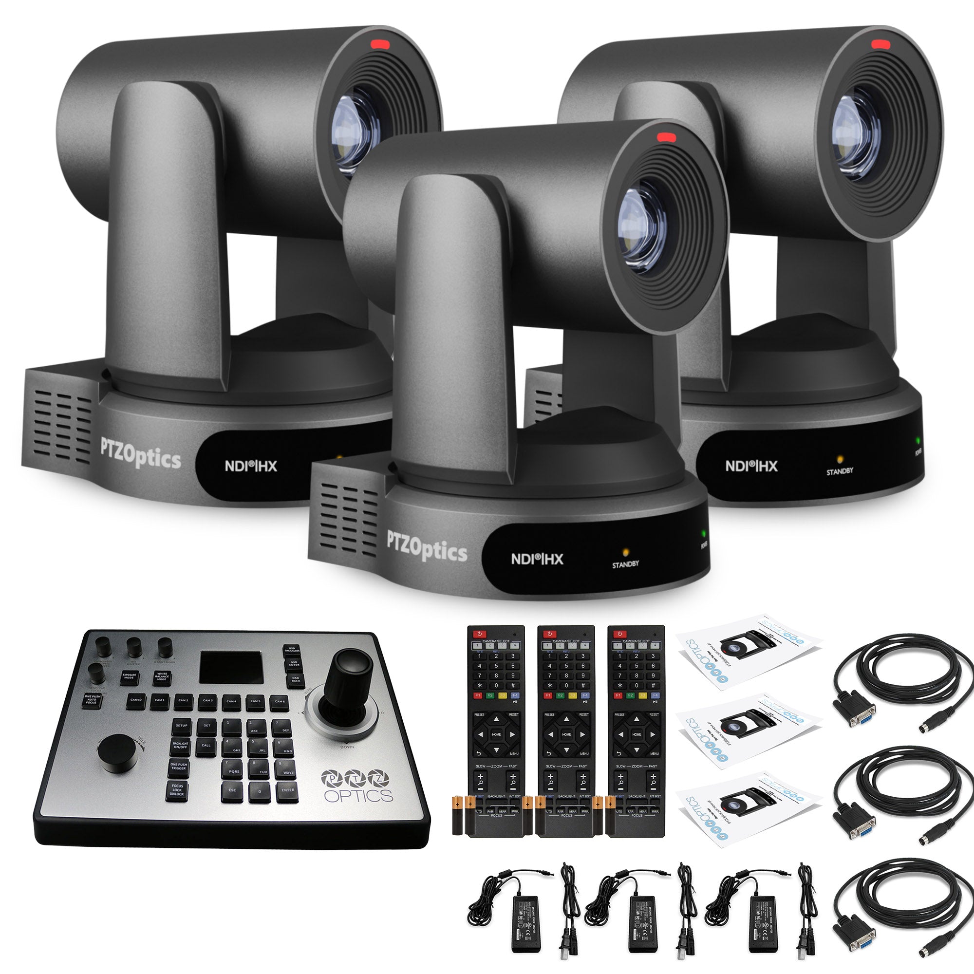 3 x PTZOptics Move 4K PTZ Camera with 30x Zoom Gray PT30X-4K-GY-G3 + PT-JOY-G4 Controller