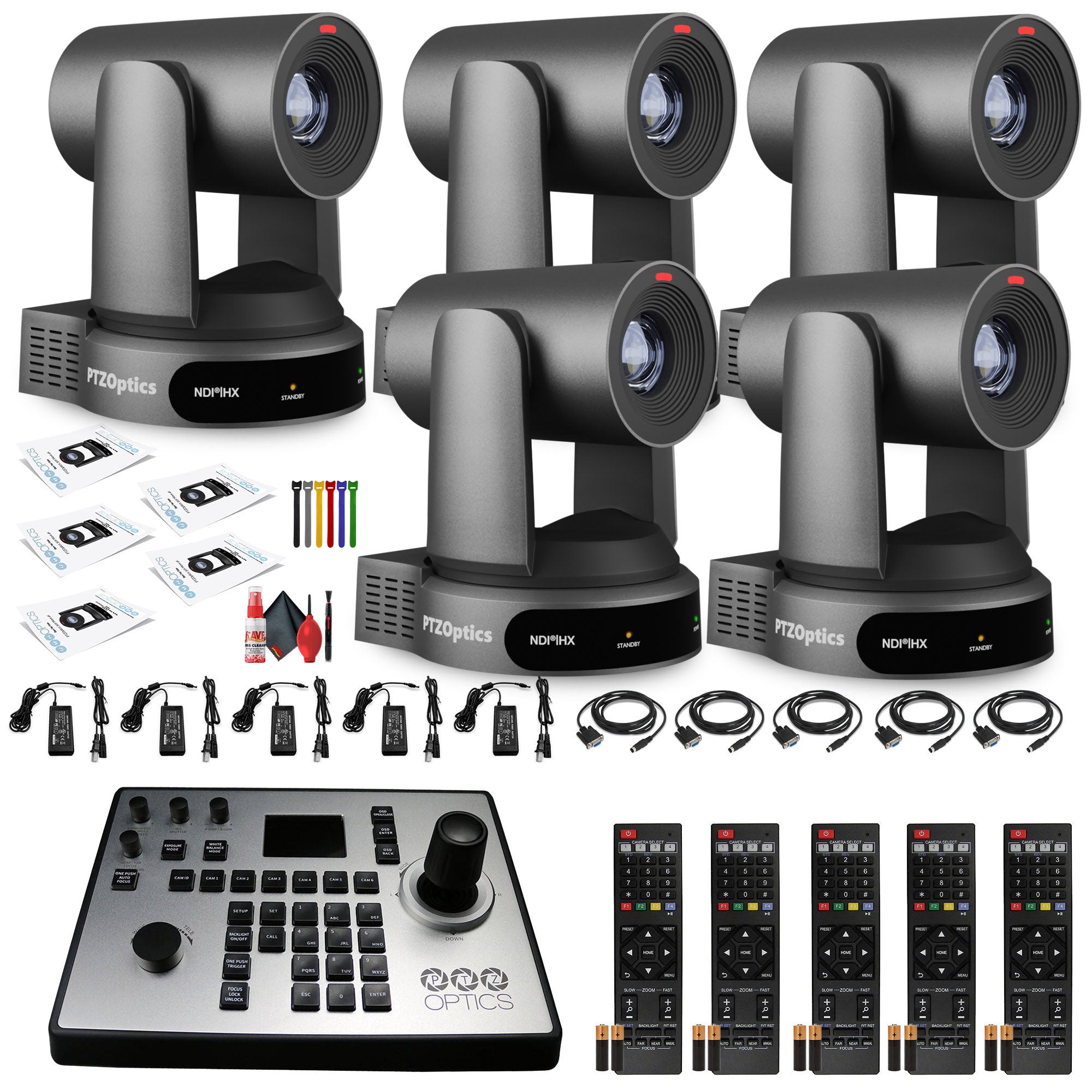 5 x PTZOptics Move 4K PTZ Camera with 30x Zoom Gray PT30X-4K-GY-G3 + PT-JOY-G4 Controller