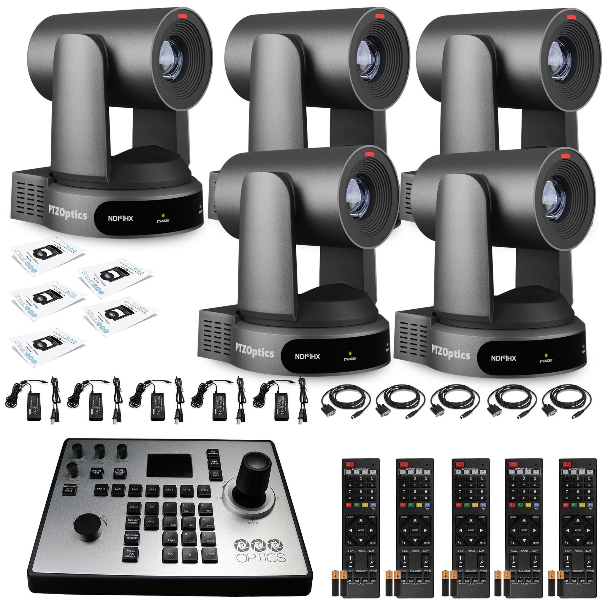 5 x PTZOptics Move 4K PTZ Camera with 30x Zoom Gray PT30X-4K-GY-G3 + PT-JOY-G4 Controller PTZOptics