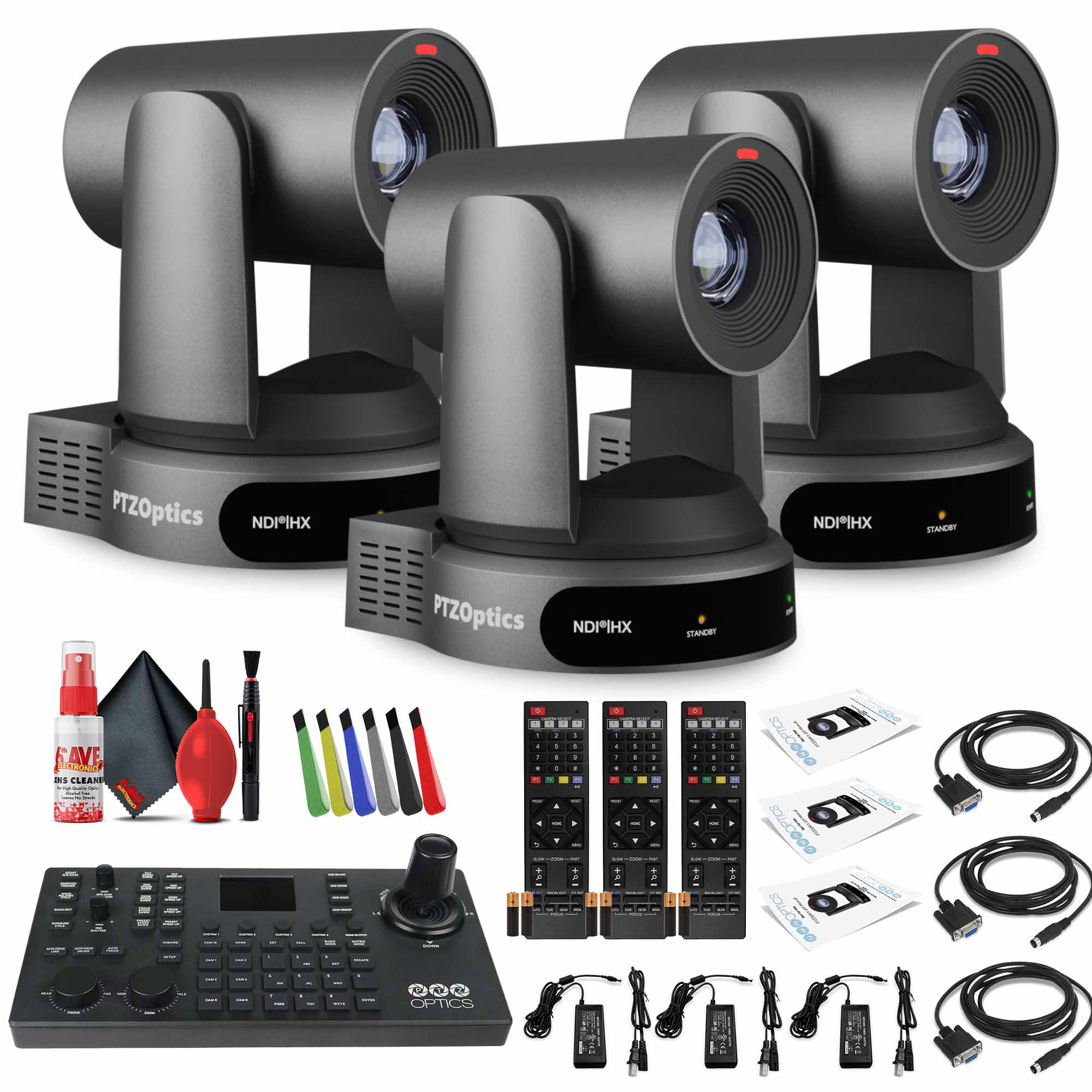 3 x PTZOptics Move 4K PTZ Camera with 30x Zoom Gray PT30X-4K-GY-G3 + SuperJoy PTZ Controller