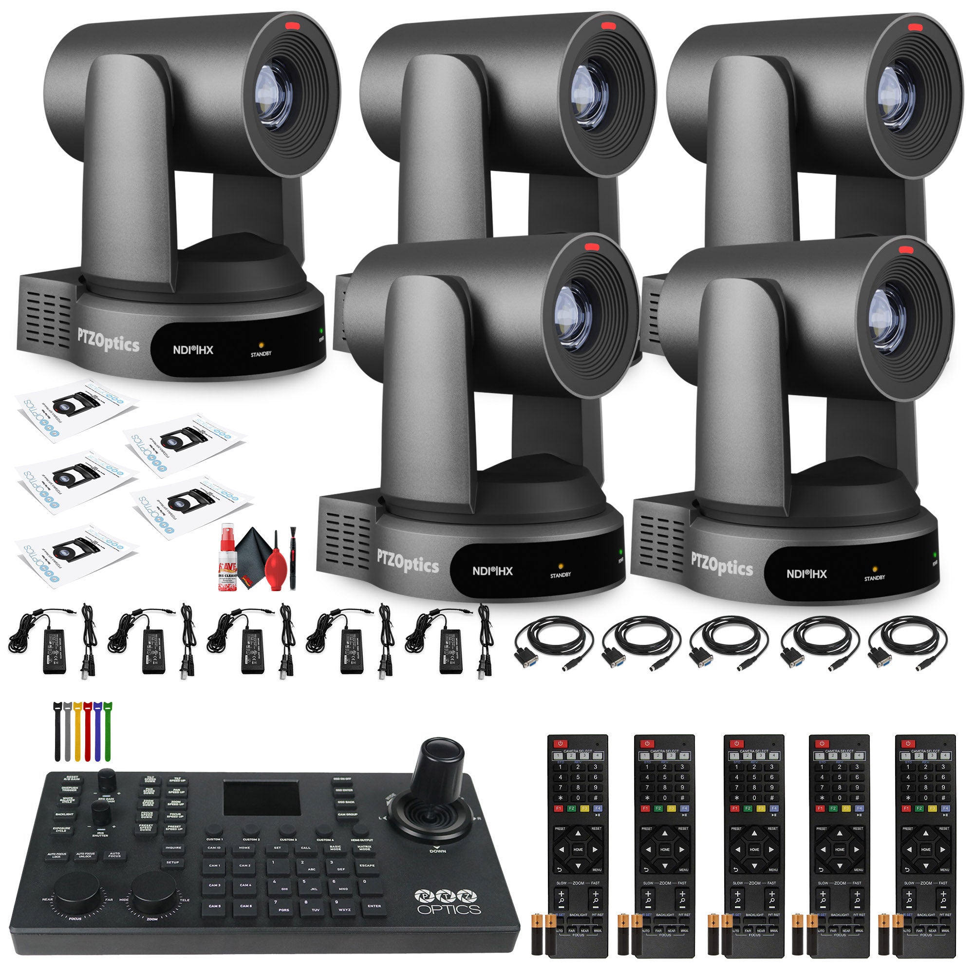 5 x PTZOptics Move 4K PTZ Camera with 30x Zoom Gray PT30X-4K-GY-G3 + SuperJoy PTZ Controller