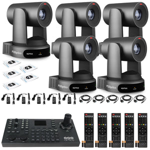 5 x PTZOptics Move 4K PTZ Camera with 30x Zoom Gray PT30X-4K-GY-G3 + SuperJoy PTZ Controller