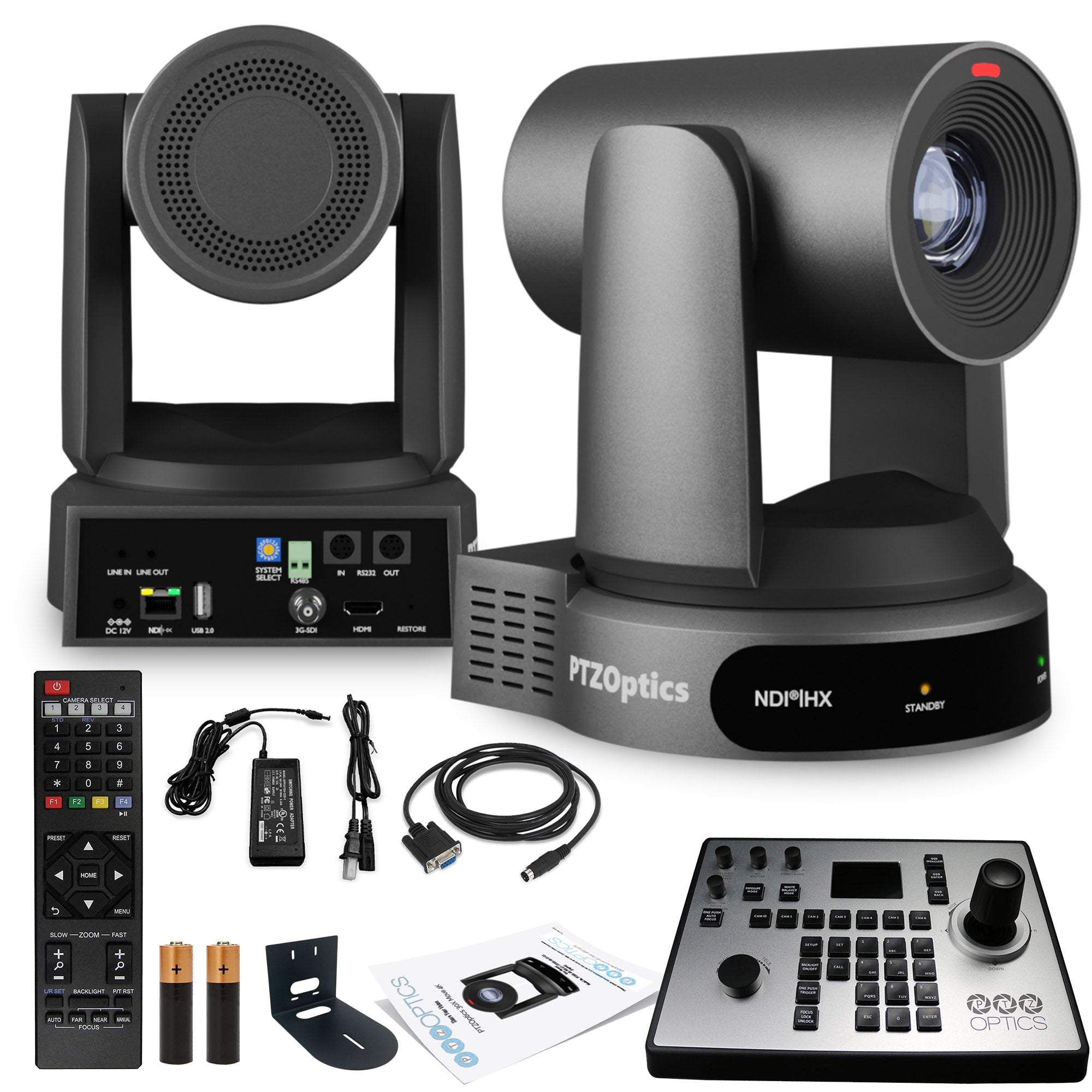 PTZOptics Move 4K PTZ Camera with 30x Zoom Gray PT30X-4K-GY-G3 + PT-JOY-G4 Controller + Wall Mount