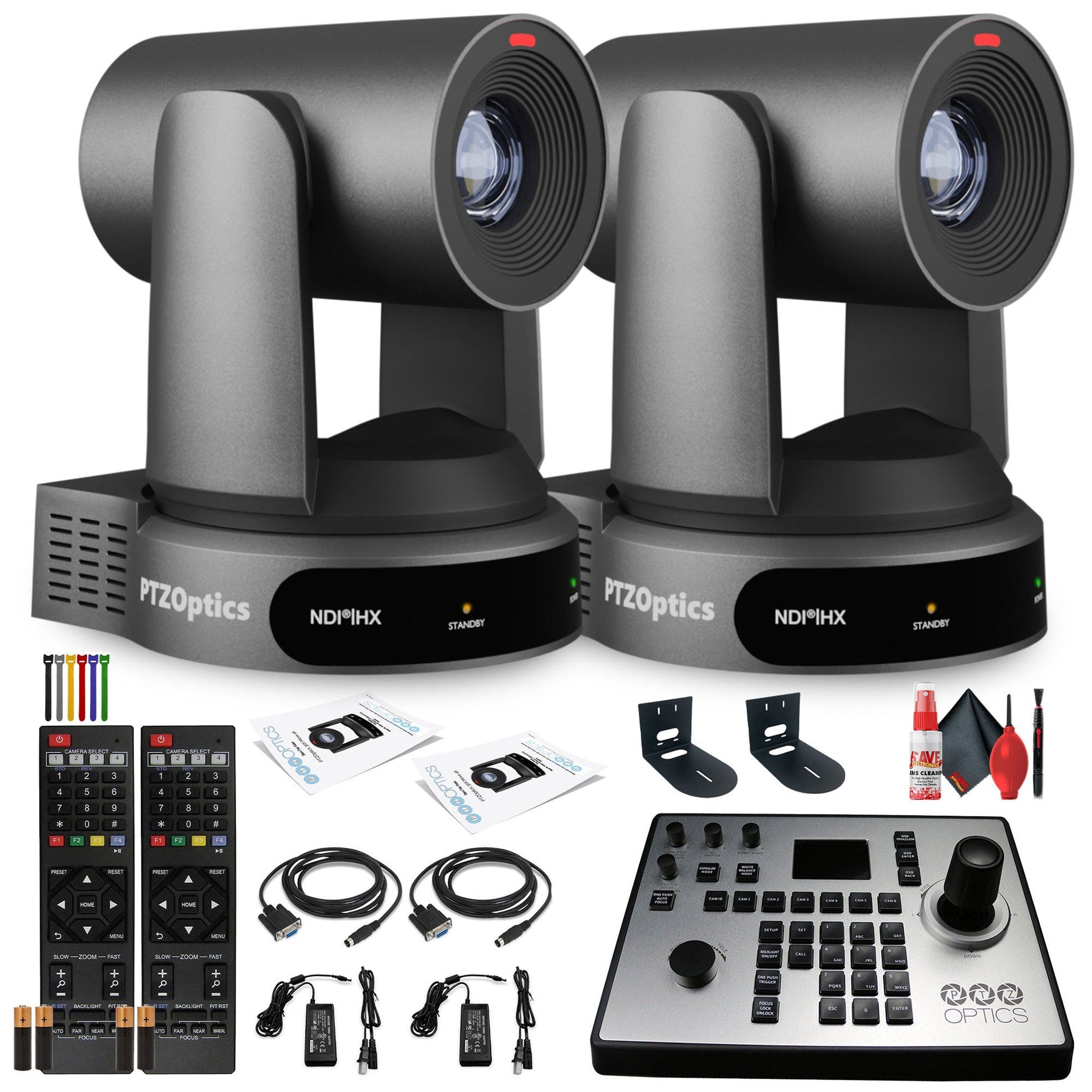2 x PTZOptics Move 4K PTZ Camera with 30x Zoom Gray PT30X-4K-GY-G3 + PT-JOY-G4 Controller + 2 x Wall Mount