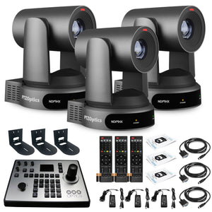 3 x PTZOptics Move 4K PTZ Camera with 30x Zoom Gray PT30X-4K-GY-G3 + PT-JOY-G4 Controller + 3 x Wall Mount PTZOptics
