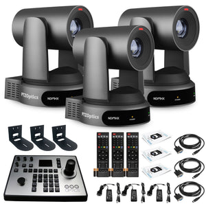 3 x PTZOptics Move 4K PTZ Camera with 30x Zoom Gray PT30X-4K-GY-G3 + PT-JOY-G4 Controller + 3 x Wall Mount