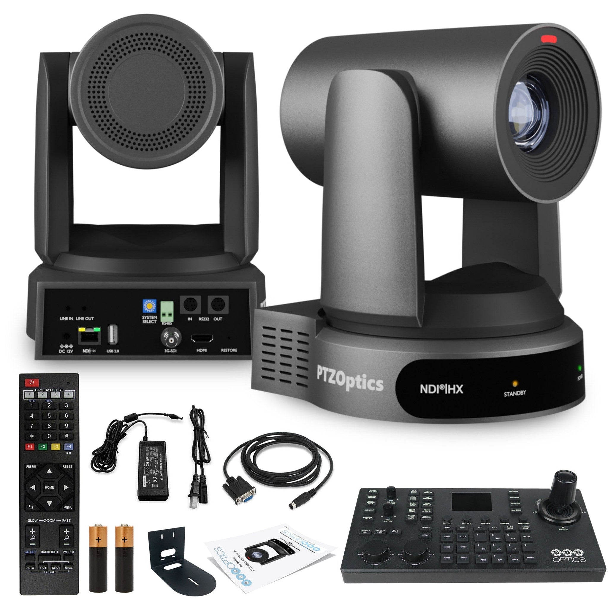 PTZOptics Move 4K PTZ Camera with 30x Zoom Gray PT30X-4K-GY-G3 + SuperJoy PTZ Controller + Wall Mount PTZOptics