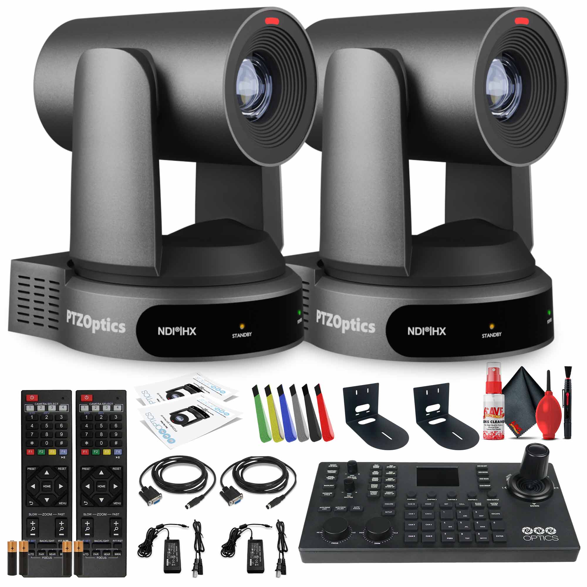 2 x PTZOptics Move 4K PTZ Camera with 30x Zoom Gray PT30X-4K-GY-G3 + SuperJoy PTZ Controller + 2 x Wall Mount