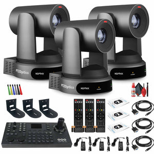 3 x PTZOptics Move 4K PTZ Camera with 30x Zoom Gray PT30X-4K-GY-G3 + SuperJoy PTZ Controller + 3 x Wall Mount