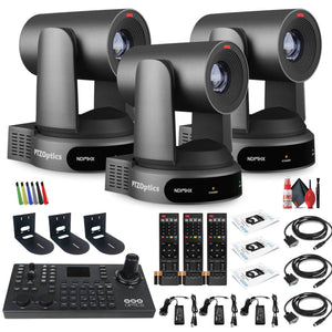 3 x PTZOptics Move 4K PTZ Camera with 30x Zoom Gray PT30X-4K-GY-G3 + SuperJoy PTZ Controller + 3 x Wall Mount