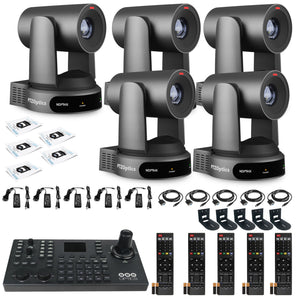 5 x PTZOptics Move 4K PTZ Camera with 30x Zoom Gray PT30X-4K-GY-G3 + SuperJoy PTZ Controller + 5 x Wall Mount