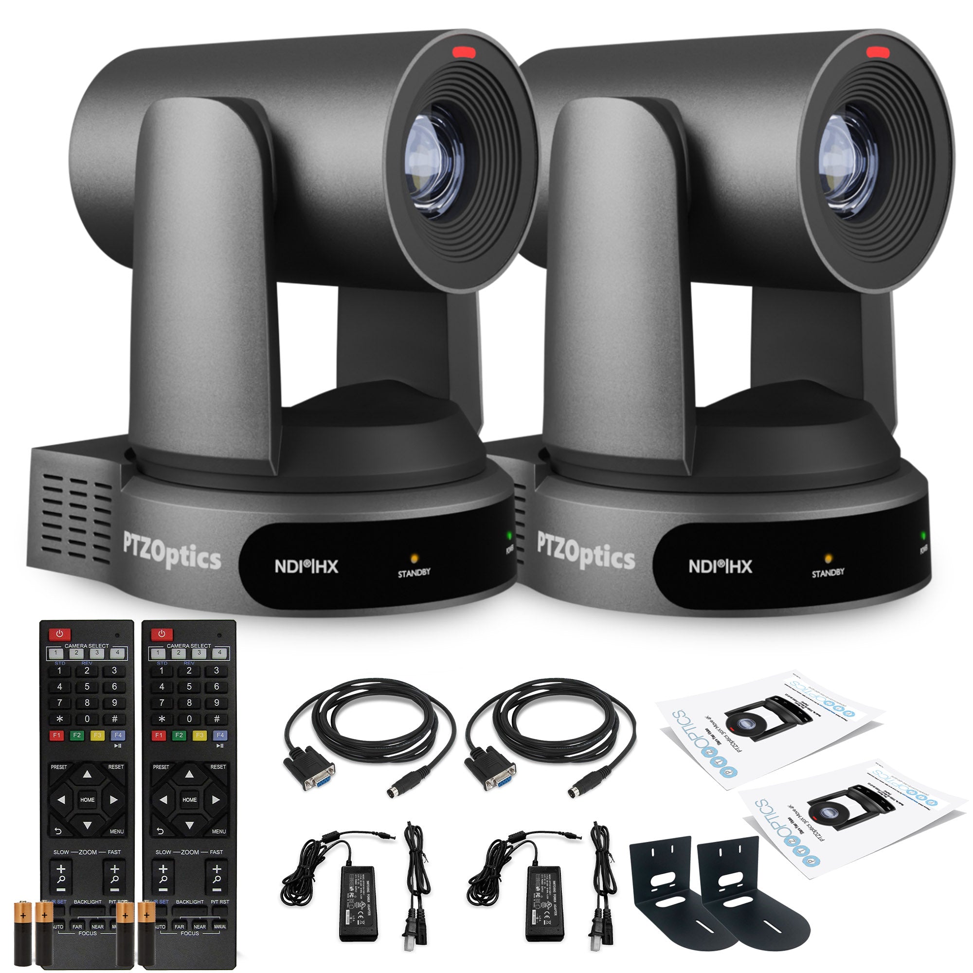 2 x PTZOptics Move 4K PTZ Camera with 30x Zoom Gray PT30X-4K-GY-G3 + 2 x Wall Mount