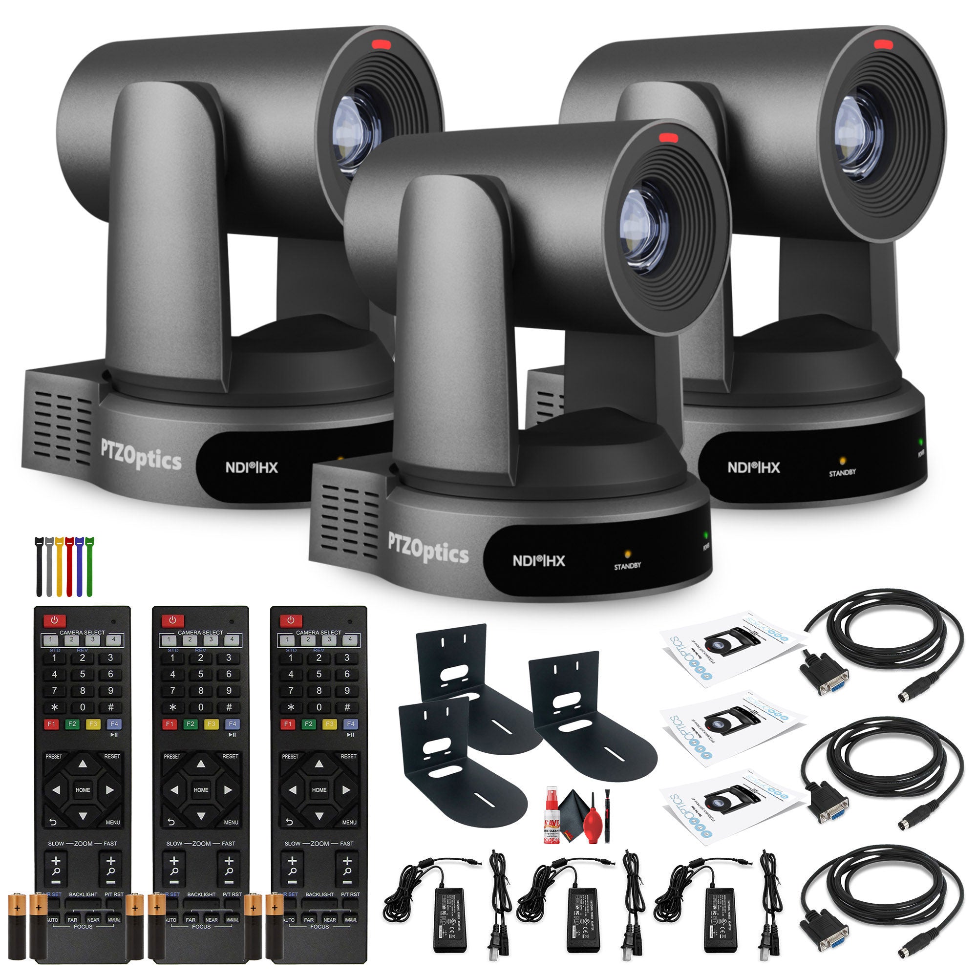 3 x PTZOptics Move 4K PTZ Camera with 30x Zoom Gray PT30X-4K-GY-G3 + 3 x Wall Mount