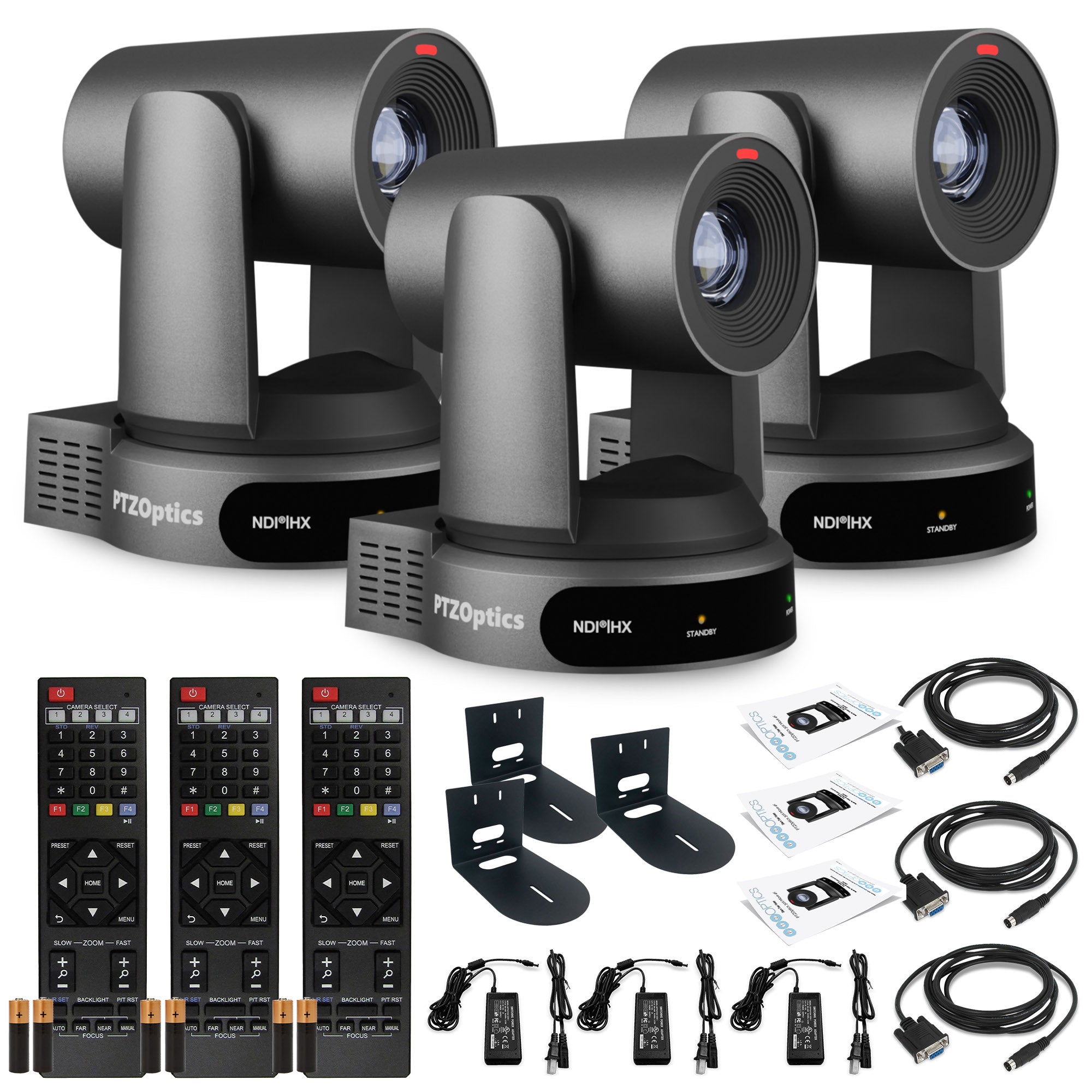 3 x PTZOptics Move 4K PTZ Camera with 30x Zoom Gray PT30X-4K-GY-G3 + 3 x Wall Mount