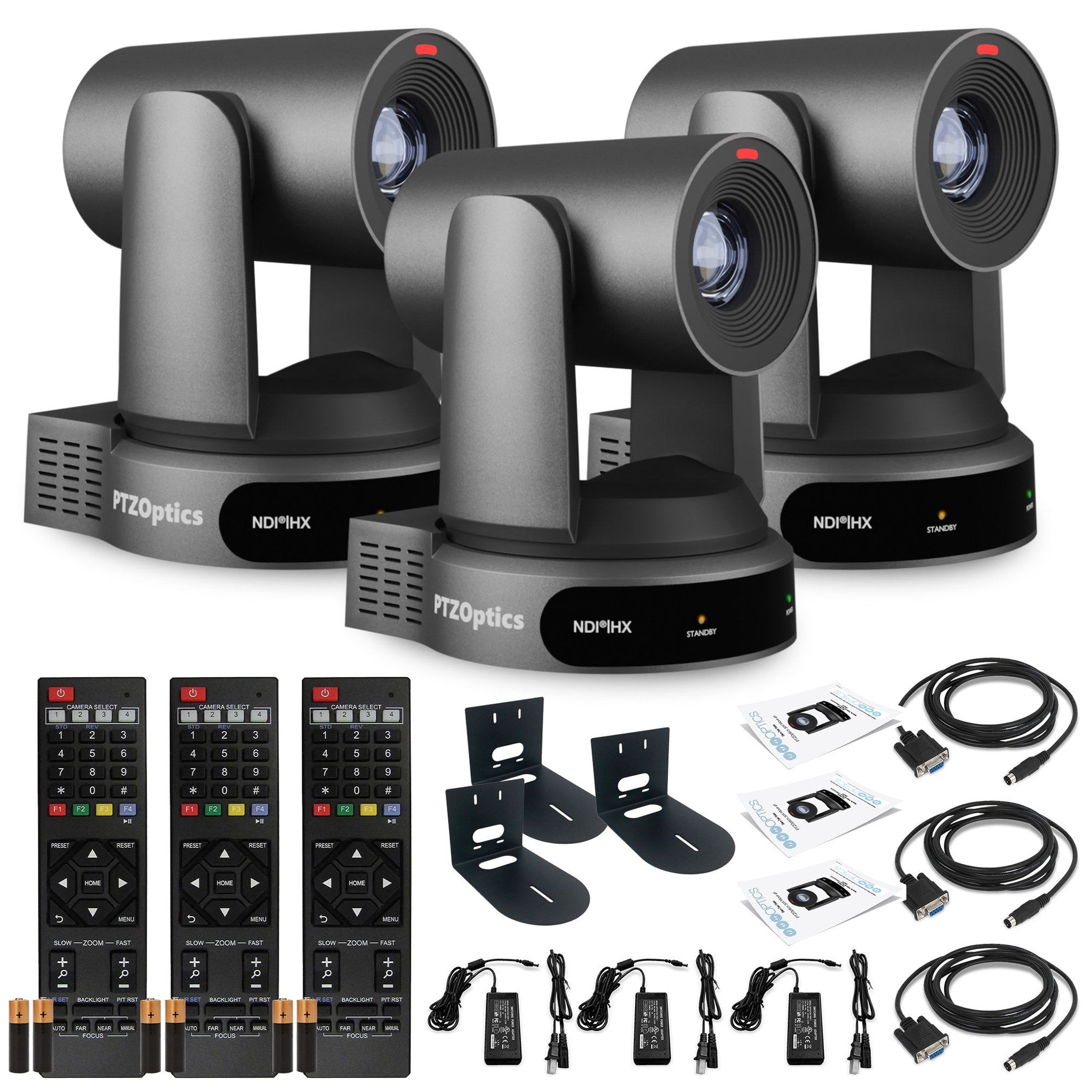 3 x PTZOptics Move 4K PTZ Camera with 30x Zoom Gray PT30X-4K-GY-G3 + 3 x Wall Mount