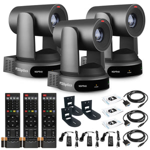 3 x PTZOptics Move 4K PTZ Camera with 30x Zoom Gray PT30X-4K-GY-G3 + 3 x Wall Mount