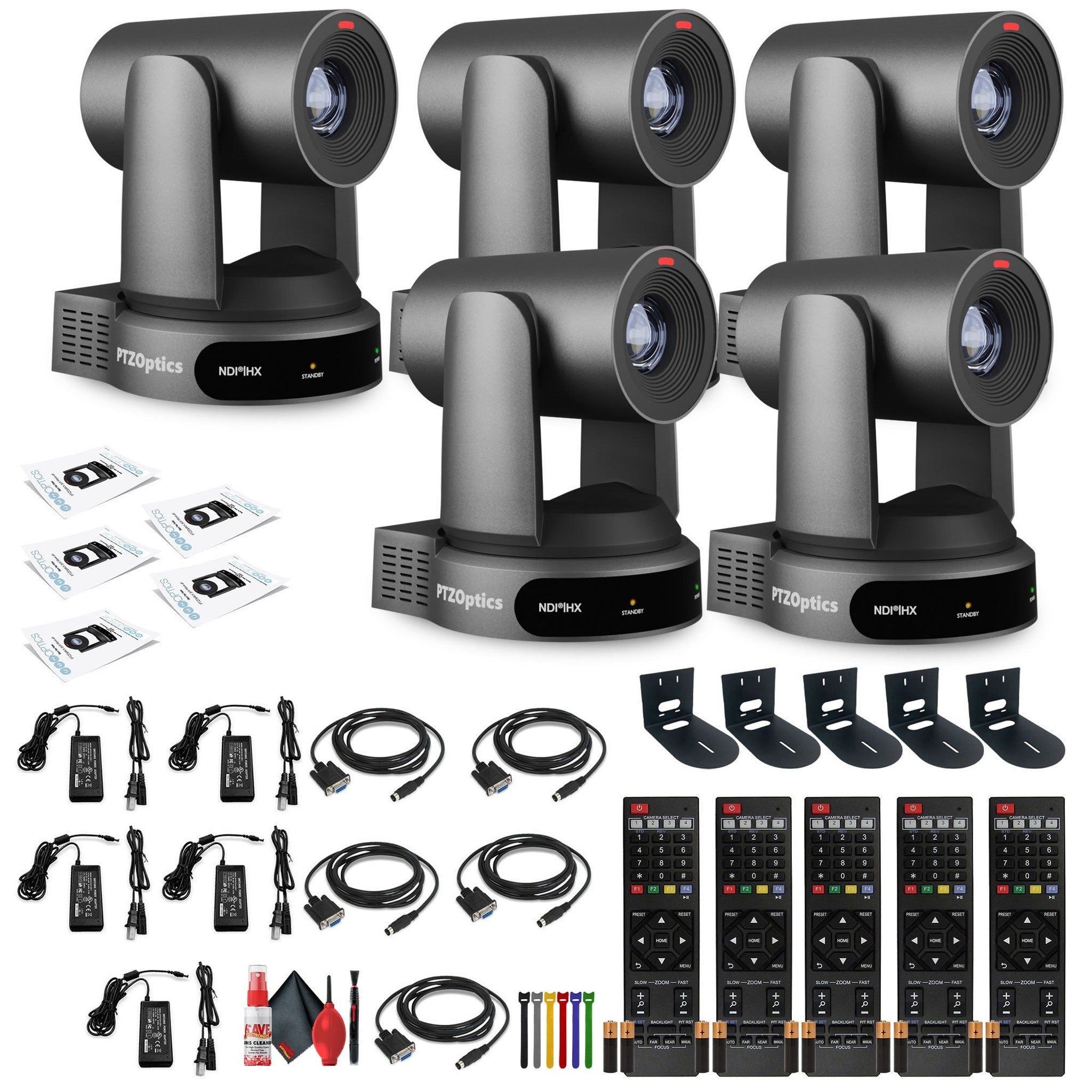 5 x PTZOptics Move 4K PTZ Camera with 30x Zoom Gray PT30X-4K-GY-G3 + 5 x Wall Mount