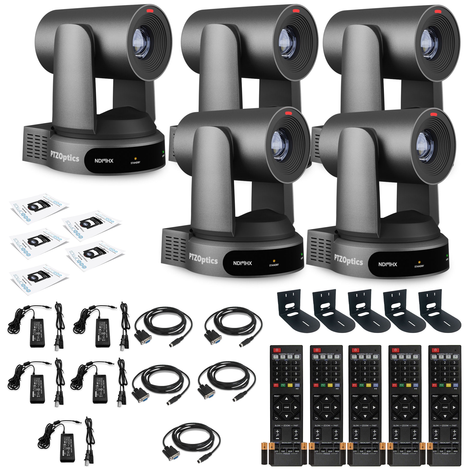 5 x PTZOptics Move 4K PTZ Camera with 30x Zoom Gray PT30X-4K-GY-G3 + 5 x Wall Mount
