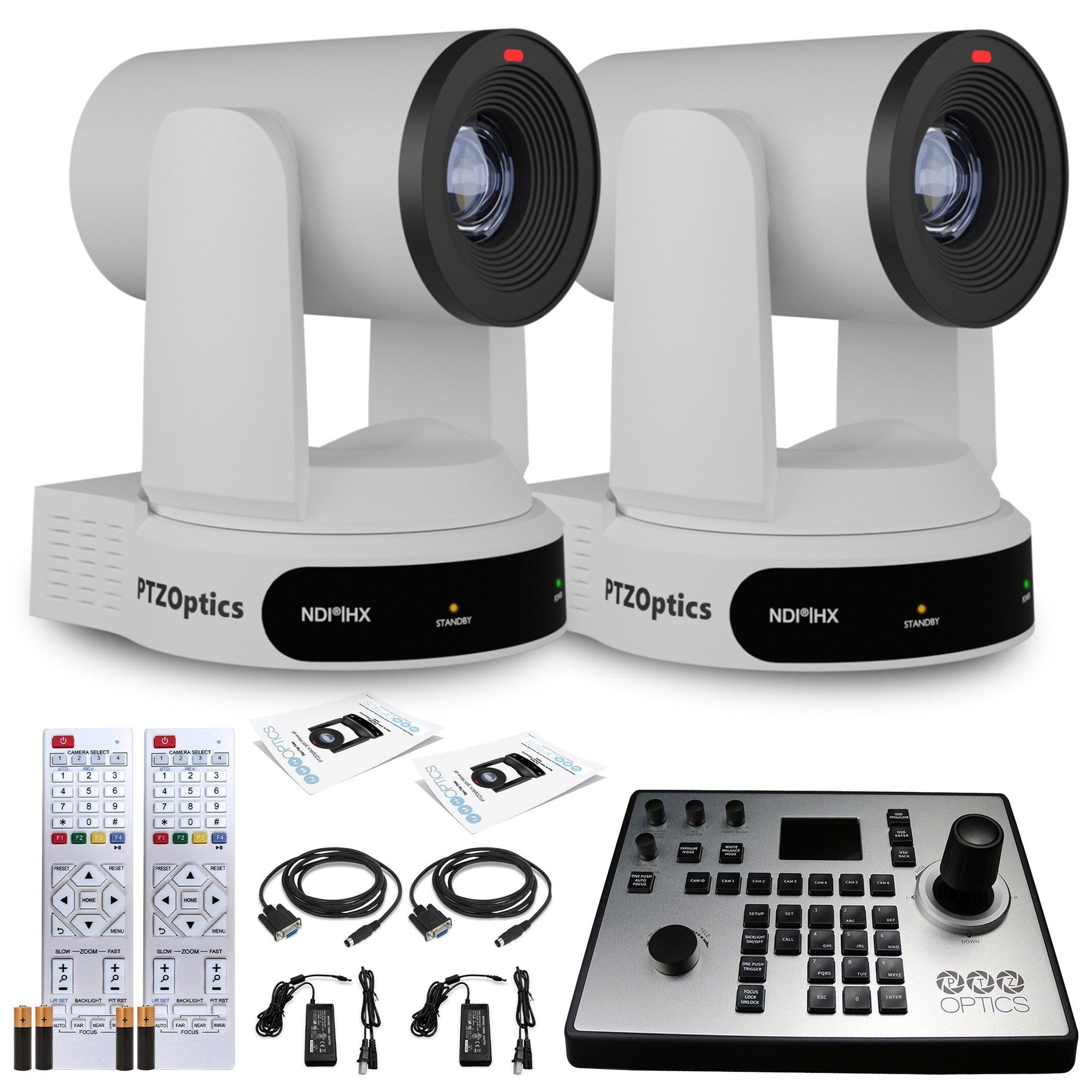 2 x PTZOptics Move 4K PTZ Camera with 30x Zoom White PT30X-4K-WH-G3 + PT-JOY-G4 Controller PTZOptics