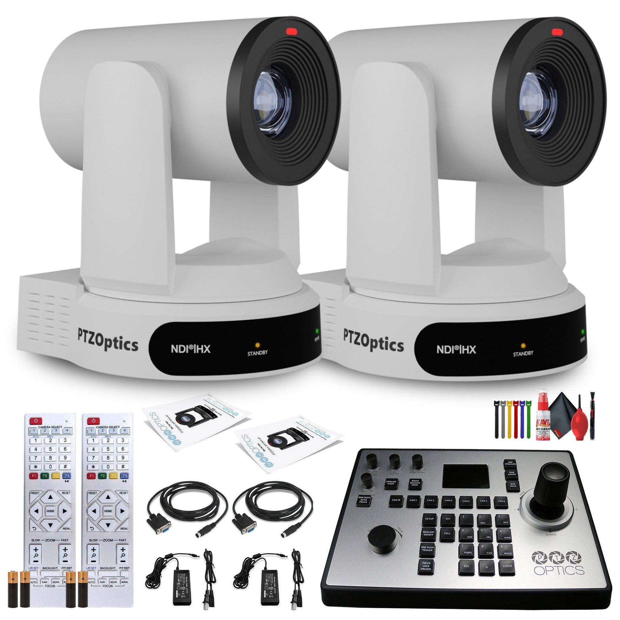 2 x PTZOptics Move 4K PTZ Camera with 30x Zoom White PT30X-4K-WH-G3 + PT-JOY-G4 Controller