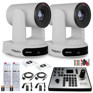 2 x PTZOptics Move 4K PTZ Camera with 30x Zoom White PT30X-4K-WH-G3 + PT-JOY-G4 Controller