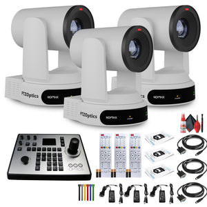 3 x PTZOptics Move 4K PTZ Camera with 30x Zoom White PT30X-4K-WH-G3 + PT-JOY-G4 Controller