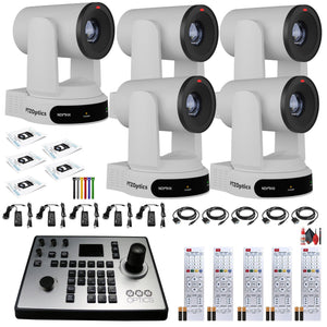 5 x PTZOptics Move 4K PTZ Camera with 30x Zoom White PT30X-4K-WH-G3 + PT-JOY-G4 Controller