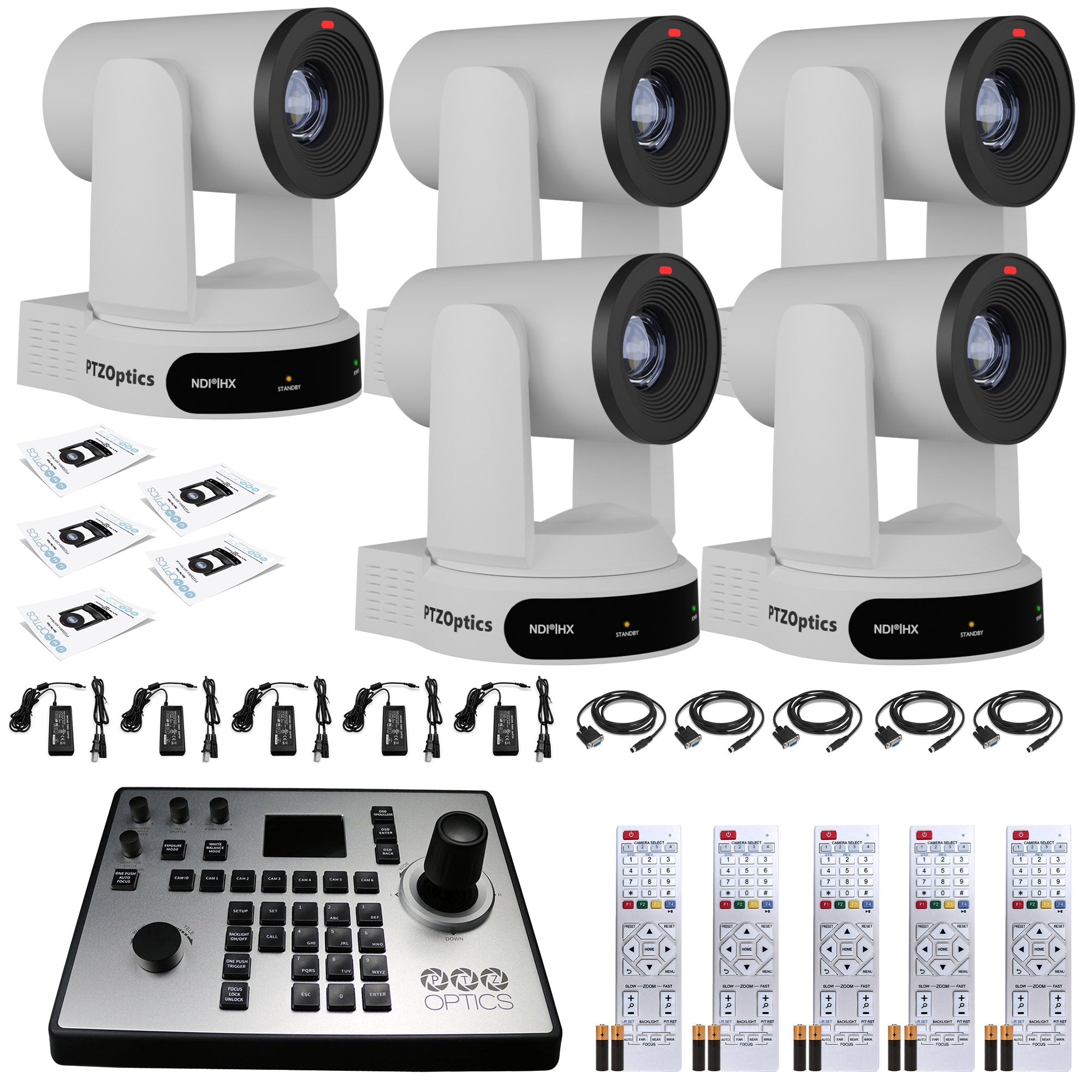 5 x PTZOptics Move 4K PTZ Camera with 30x Zoom White PT30X-4K-WH-G3 + PT-JOY-G4 Controller