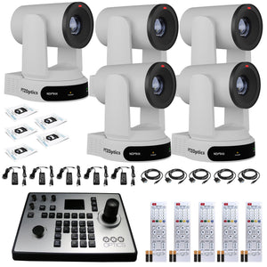 5 x PTZOptics Move 4K PTZ Camera with 30x Zoom White PT30X-4K-WH-G3 + PT-JOY-G4 Controller